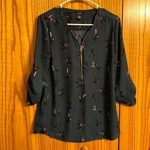 Rue21 Dark Blue Blouse with Bird Print